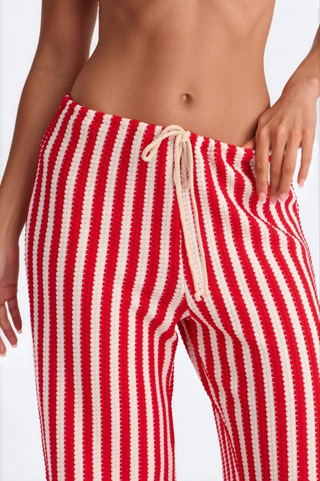 Denver Striped 3 Piece Triangle Bikini & Cover Up Pants Sunsuit - Red/combo