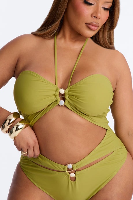 Paradise Found Cut Out Stones High Leg 1 Piece Swimsuit - Green