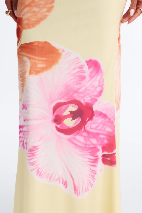 Isla Floral Mesh Maxi Skirt - Yellow/combo