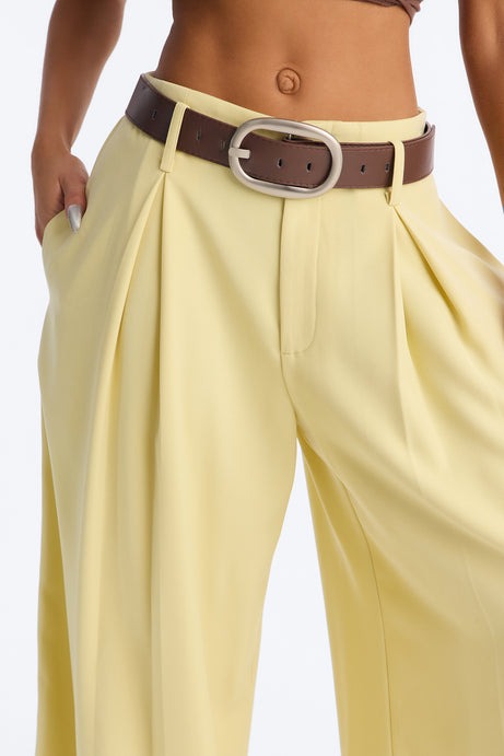 Bellina Belted Wide Leg Trouser - Butter Yellow