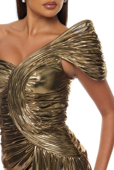 Vedas Runway Metallic Draped Gown - Gold