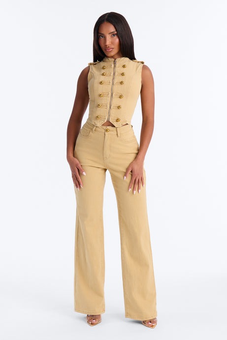 Follow My Lead Vest Pant Set - Khaki