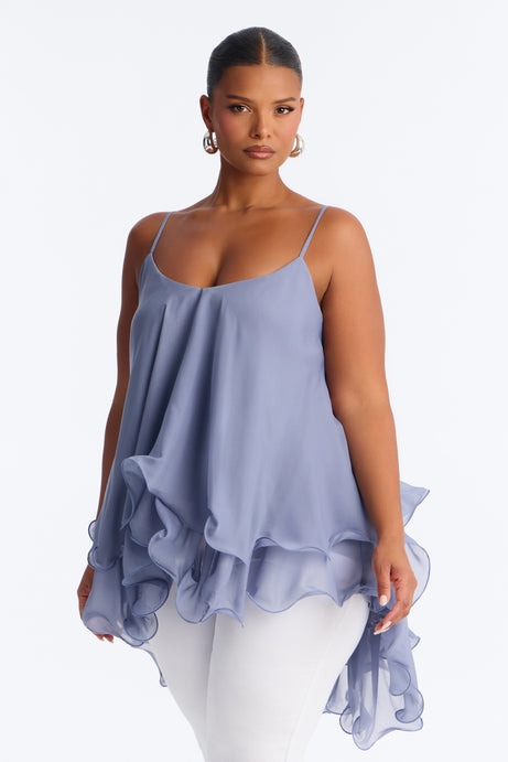 Nadia Ruffle Extreme Ruffle Cami Top - Slate Blue