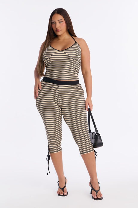 Tiana Halter Striped Capri Set - Cream/combo