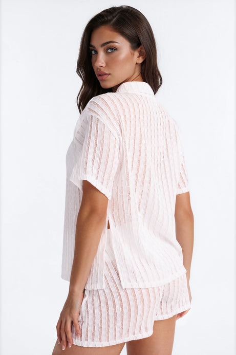 Seaside Vacation Button Up Cover Up Shorts Set - White