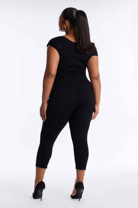Ariella Off Shoulder Snatched Capri Set - Black