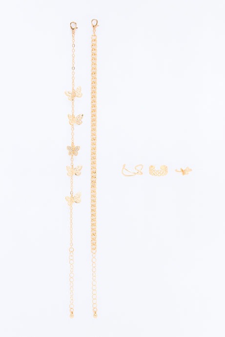 Butterfly Spirit 5 Piece Anklet And Toe Ring Set - Gold