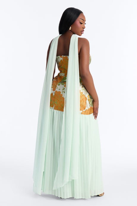 Bare Beauty Scarf Jacquard Gown - Mint/combo