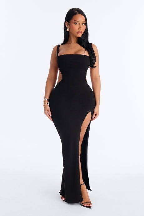 Olivia Snatched High Slit Maxi Dress - Black