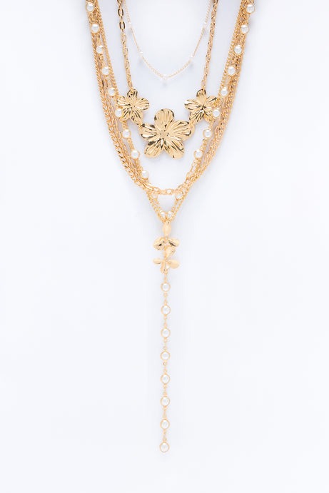 Island Bloom Layered Lariat Necklace - Gold