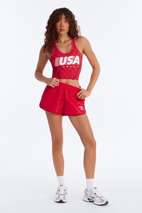 Umbro Checkered Soccer Sport Shorts - Red