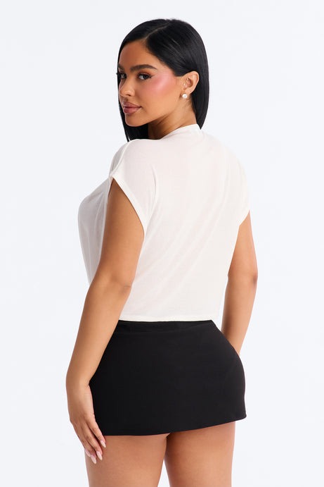 Casey Deep V-Neck Short Sleeve Top - White
