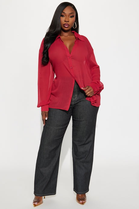 Better On Me Chiffon Shirt - Burgundy