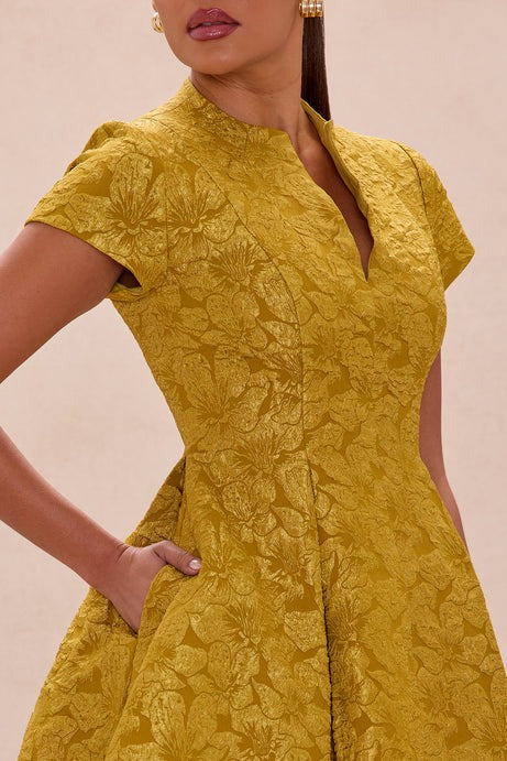 Maribelle Jacquard Midi Dress - Chartreuse