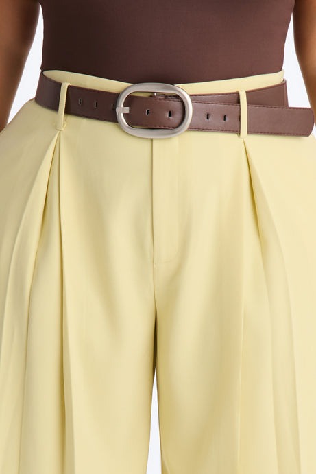 Bellina Belted Wide Leg Trouser - Butter Yellow