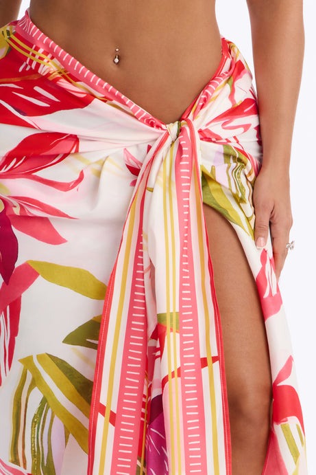 Jet Set Tropical Print Wrap Skirt - Pink/combo