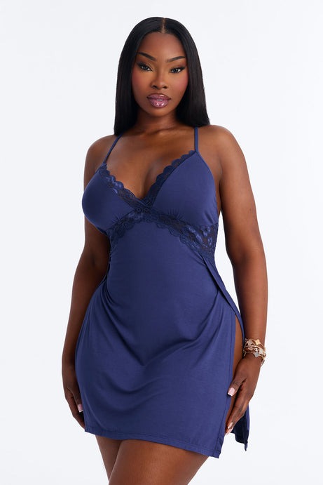 Through The Motions Cotton Side Slit Babydoll - Navy
