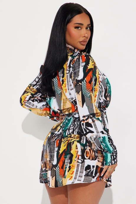 Big News Belted Mini Shirt Dress - Multi Color