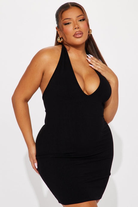 Celeste Snatched Halter Mini Dress - Black