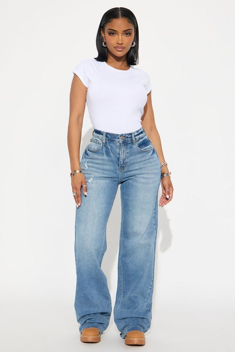 Tall Nova 90's Baby Basic Stretch Wide Leg Jean - Medium Wash