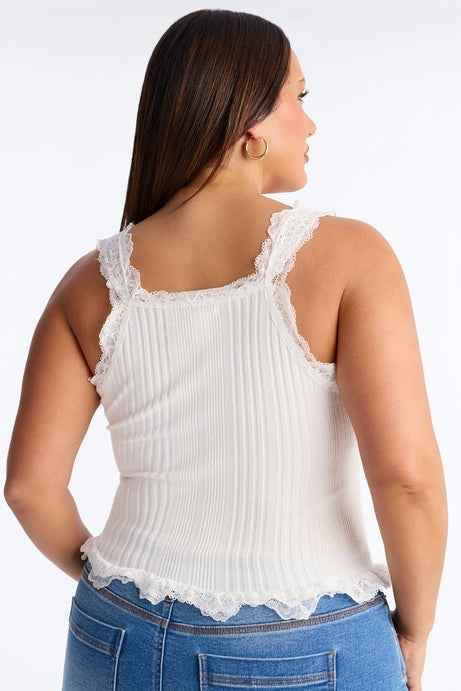 Emilia Lace Trim Tank - White