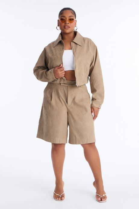 Command The Streets Faux Suede Jacket - Taupe