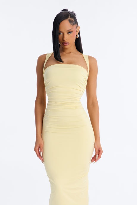 Contour Double Lined Straight Neck Maxi Dress - Butter Yellow