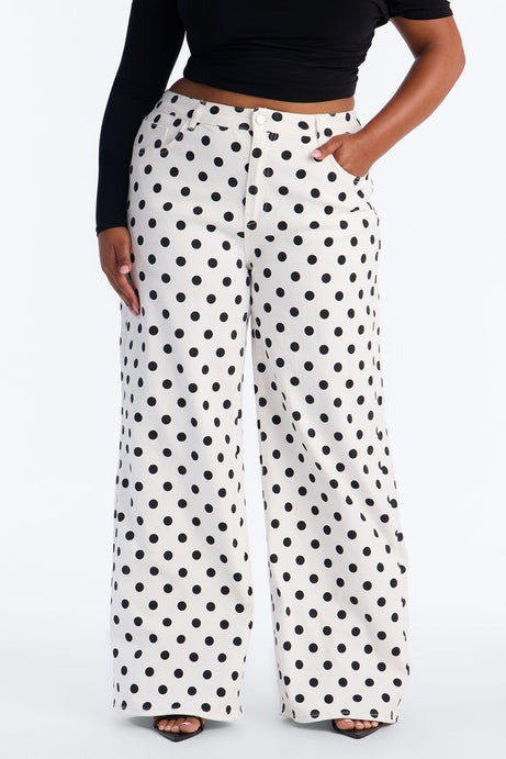 On The Dot Printed Wide Leg Jeans - White/combo