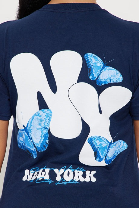 New York Butterfly Graphic Tshirt - Navy