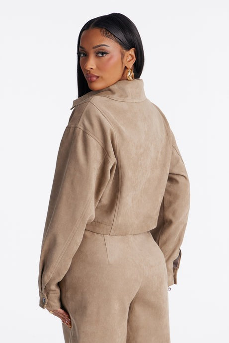 Command The Streets Faux Suede Jacket - Taupe
