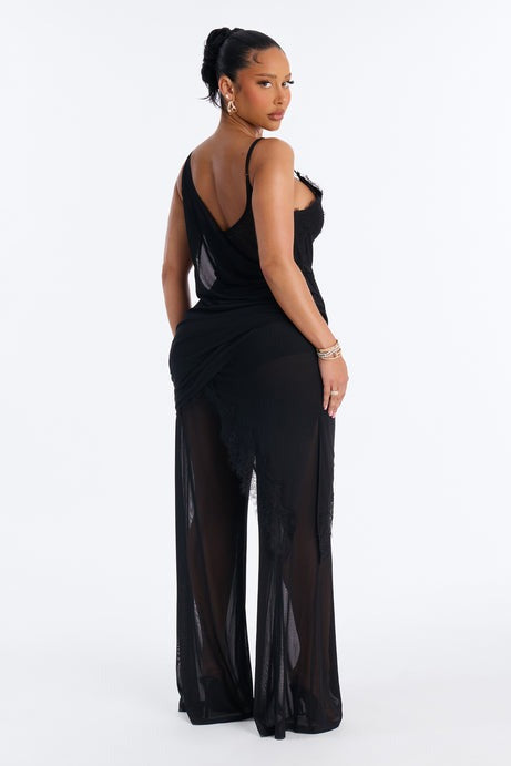 Jules Lace Mesh Pant Set - Black