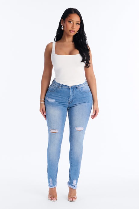 Shea Stretch High Rise Ripped Skinny Jeans - Medium Wash