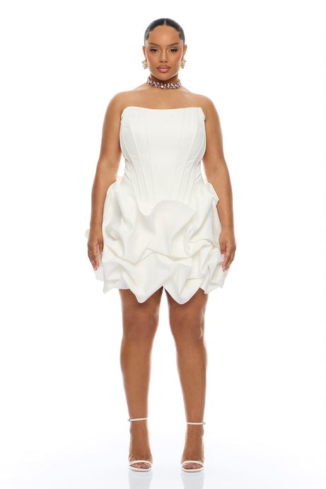 Ivona Bubble Satin Mini Dress - White