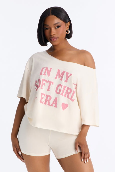 Soft Girl Era Off Shoulder Tee - Cream