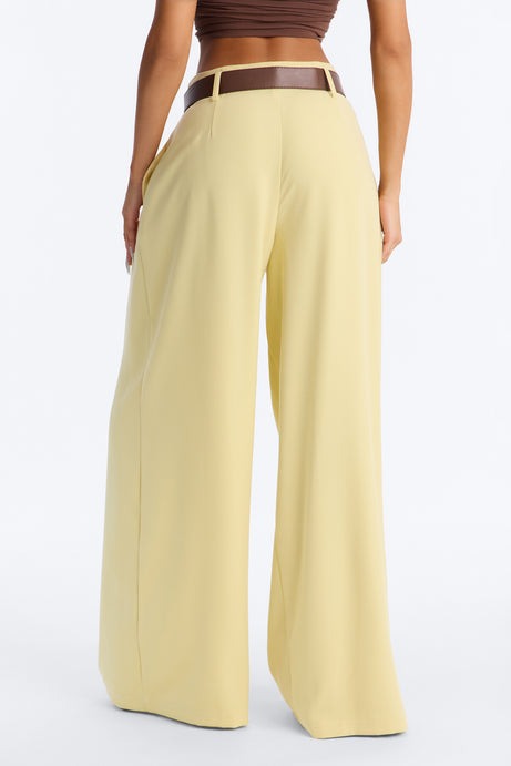 Bellina Belted Wide Leg Trouser - Butter Yellow