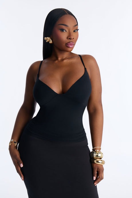 Second Skin Bra Pad V Neck Cami - Black