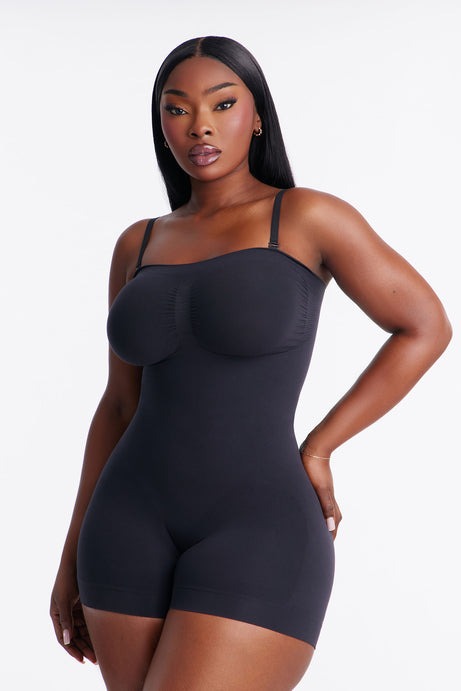 Nova Sculpt Seamless Strong Compression Strapless Shortie Bodysuit - Black
