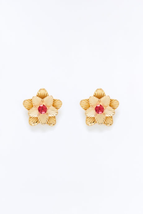 Teresa Floral Rhinestone Stud Earrings - Gold/Pink