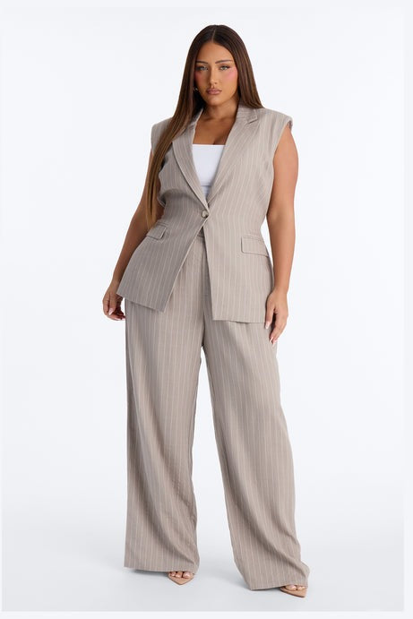 Brittany Single Breasted Linen Vest - Stone