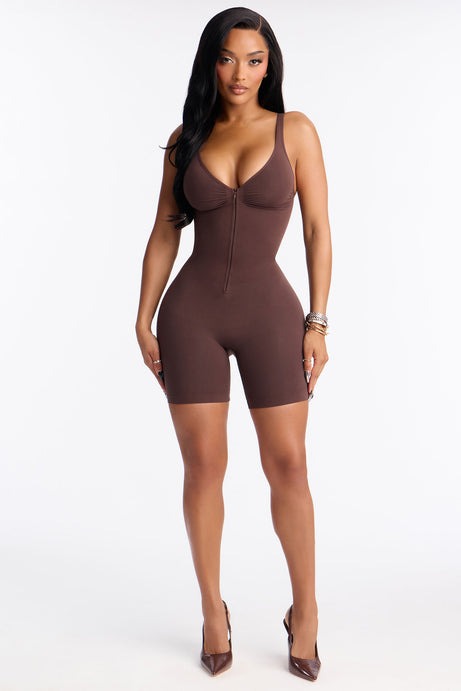 Nova Sculpt Seamless Strong Compression Zip Front Thigh Shaping Bodysuit - Coco