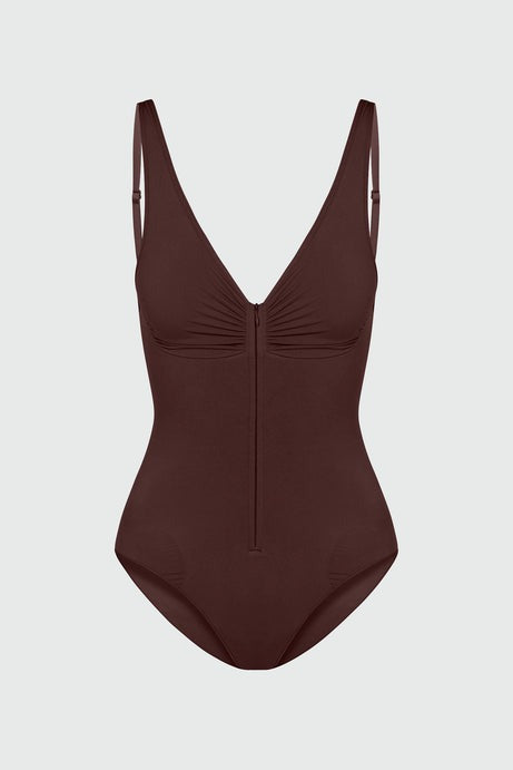 Nova Sculpt Seamless Strong Compression Zip Front Brief Bodysuit - Coco