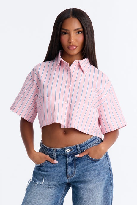 Aubrey Cropped Button Up Shirt - Pink/combo