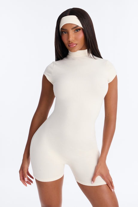 Katya Snatched 2 Piece Cap Sleeve Romper Set - Off White
