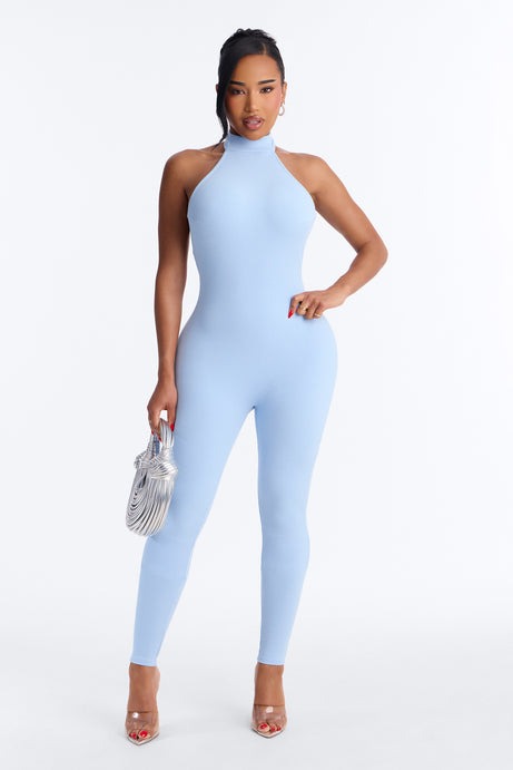 Kalia Snatched Halter Jumpsuit - Light Blue