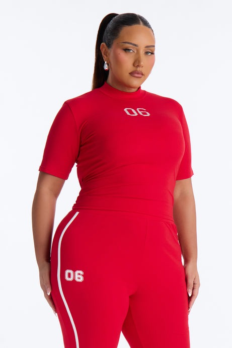 Sporty Vibe Ribbed Pant Set - Red