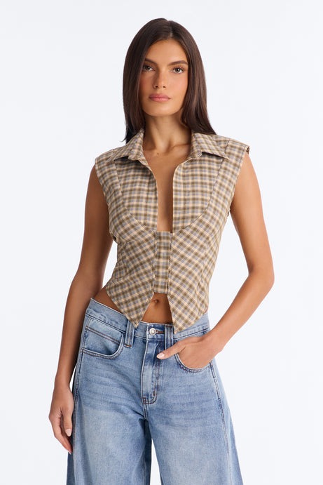 Sharni Plaid Sleeveless Top - Yellow/combo