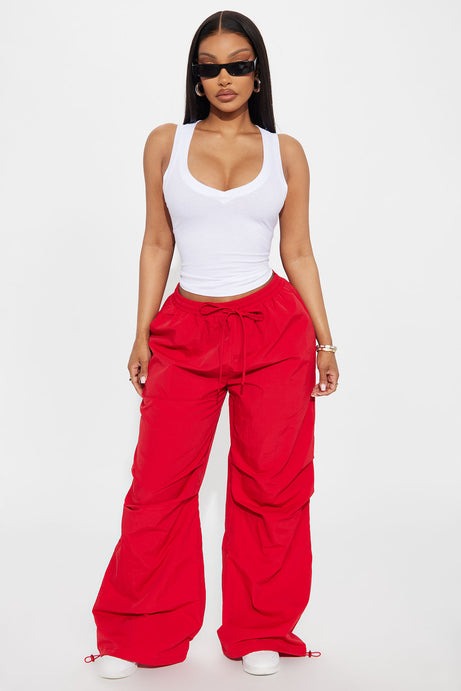 Lena Ribbed V Neck Tank Top - White