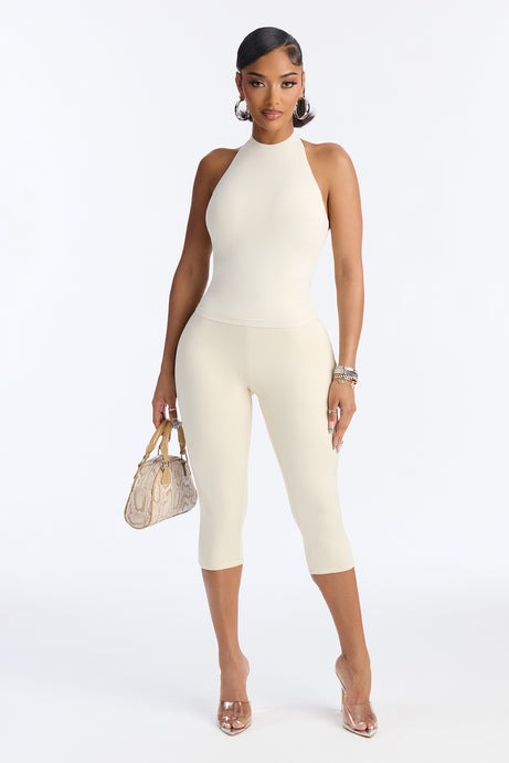 Second Skin Bra Pad Sleeveless Halter Top - Bone