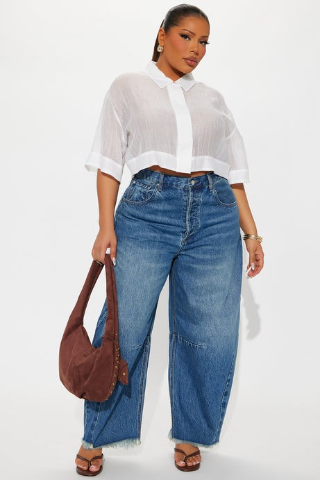 Saturdaze Cropped Plisse Shirt - White