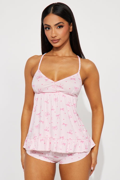 Cute And Sweet Cami PJ Short Set - Pink